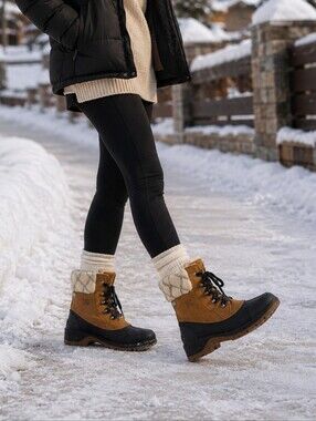 Sorel Whistler Waterproof Brown Black Sherpa Mid-Calf Winter Snow Boots